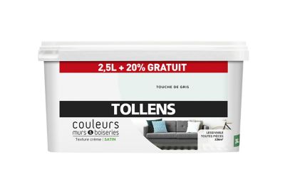 Peinture murs et boiseries Tollens touche de gris satin 2,5L +20% gratuit
