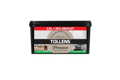 Peinture Tollens premium murs, boiseries et radiateurs gris perlé satin 2,5L +20% gratuit