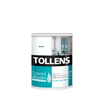 Peinture murs et plafonds Cuisine et bains satin blanc Tollens 0,75 L