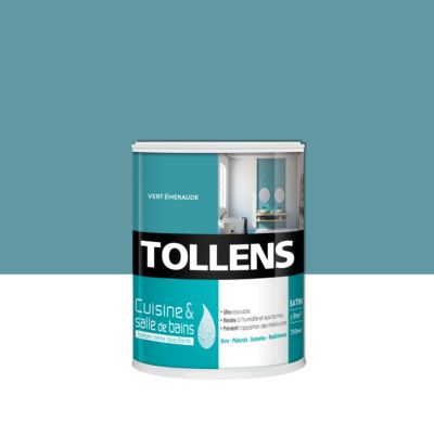 Peinture murs et plafonds Cuisine et bains satin vert émeraude Tollens 0,75 L