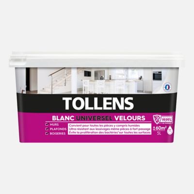 Peinture murs plafonds et boiseries Tollens blanc universel velours 5L