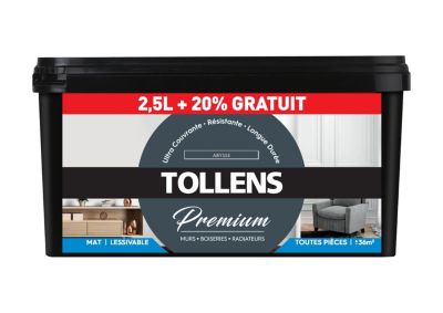 Peinture Tollens premium monocouche murs, plafonds et boiseries Abysse 2,5L +20% gratuit