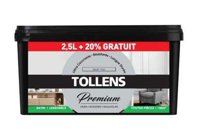 Peinture Tollens premium monocouche murs, plafonds et boiseries Galet Poli 2,5L +20% gratuit