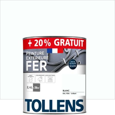Peinture extérieure fer Tollens brillant blanc 2L + 20% gratuit
