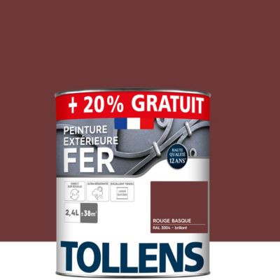 Peinture extérieure fer Tollens brillant rouge basque 2L + 20% gratuit