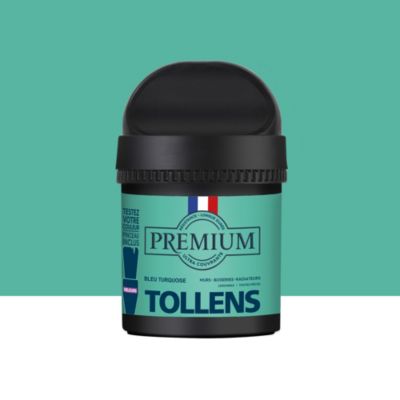 Peinture Tollens premium murs, boiseries et radiateurs bleu turquoise velours 50ml