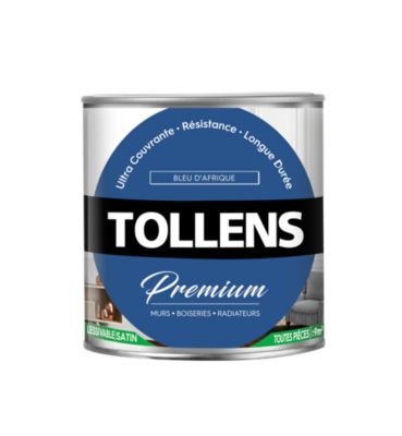 Peinture Tollens premium murs, boiseries et radiateurs satin bleu d'Afrique 750ml