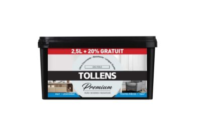 Peinture Tollens premium murs, boiseries et radiateurs mat gris perle 2,5L +20% gratuit