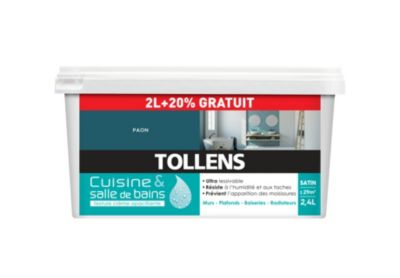 Peinture Cuisine et salle de bains Tollens bleu Paon 2L+20%