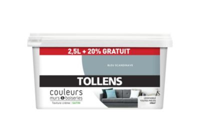 Peinture murs et boiseries Tollens bleu scandinave satin 2,5L +20% gratuit