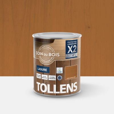 Lasure soin du bois intérieur et extérieur Tollens satin marron chêne moyen 1L