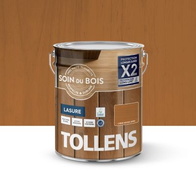 Lasure soin du bois intérieur et extérieur Tollens satin marron chêne moyen 5L