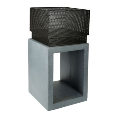 Brasero d'extérieur haut Zanzibar  foyer extérieur ciment/métal 38 x 38 x h.49 cm