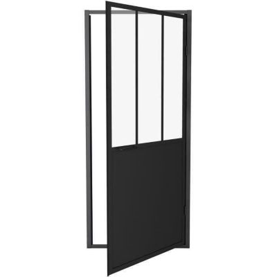 Porte de douche pivotante 90x200 Style industriel Verre Aluminium Réversible - vue 2