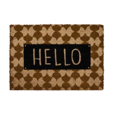 Tapis d'entrée en fibre de coco à motifs imprimé typographique marron et noir L.60 x l.40 x ep.1,5 c
