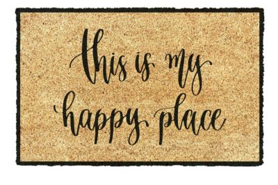 Tapis d'entrée en fibre de coco à motifs imprimé typographique écru blanc et noir L.60 x l.40 x ep.1