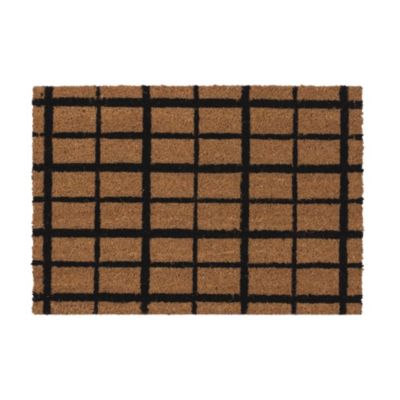 Tapis d'entrée en fibre de coco à motifs imprimé marron et noir L.60 x l.4 L.75 x l.45 x ep.1,5 cm