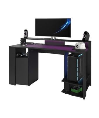 PARISOT Bureau gaming LED - Grande zone de jeu - Noir - L 152 x P 61,5 x H 86,7 cm - GAMER