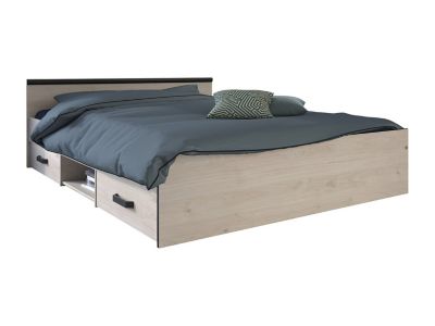 Lit avec rangements 140 x 190 cm - 2 tiroirs et 1 niche - Coloris : Naturel - PABLO