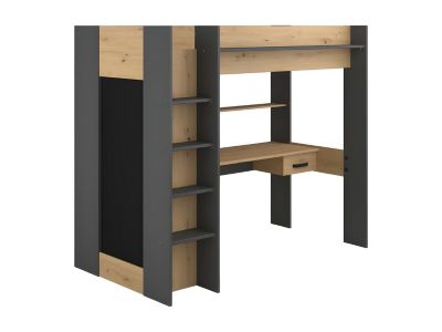 Lit mezzanine avec bureau et armoire - 90 x 200 cm - Coloris : Naturel et anthracite - AUCKLAND