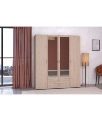 Armoire VARIA Décor chêne 4 portes 2 tiroirs Portes centrales avec miroirs 159 9 x 185 x 51 7 - vue 2