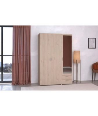 Armoire VARIA Décor chêne 3 portes 2 tiroirs Porte droite avec miroir 120 3 x 185 x 51 7 - vue 2