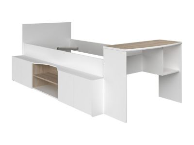 Lit combiné 90 x 190/200 cm avec bureau et rangements - Blanc et naturel - JOCHIANE