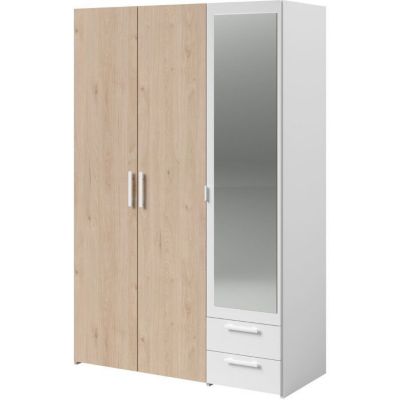 Armoire VARIA - Panneaux de particules revetu papier - Décor chene et blanc - 3 portes - L 120,3 x P 5,7 x H 185 cm