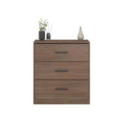 Commode 3 tiroirs PARISOT AZUKA chene torrefie 80 x 44 x 88 cm poignées noires