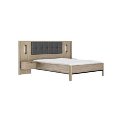 Lit adulte avec chevets lambris - MAXIMIN - 140 x 190 cm - Chene Krönberg clair - GAMI