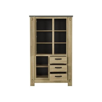 Buffet haut - BROCELIANDE - Chene Clair - 1 porte - 3 tiroirs - 124 x 50 x 202 cm - GAMI