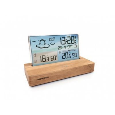 Thomson Réveil Station Météo Bois Clair Affichage Température, Hygrométrie, Double Alarme, Usb-c, Sonde Sans Fil - vue 3