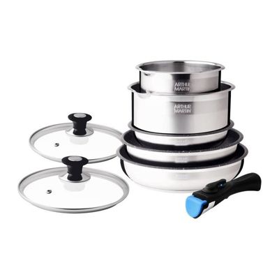 Batterie de cuisine Arthur Martin AM2493 8 pieces - Acier Inoxydable - Poignée amovible - Tous feux dont induction