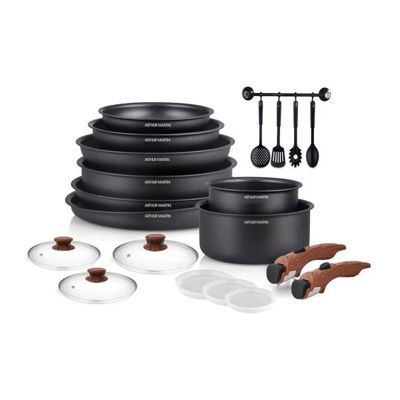 Batterie de cuisine - Tous feux dont induction - Arthur Martin - AM0530 - Aluminium - Anti-adhésif - 20 pieces - Poignée amovi