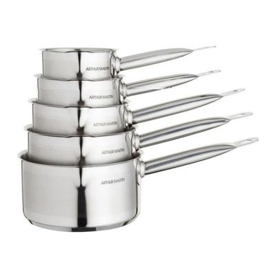 ARTHUR MARTIN Set de de 5 Casseroles - Acier inoxydable - Intérieur satiné avec graduation - Bec verseur - Tous feux dont indu