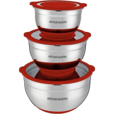 Saladiers ARTHUR MARTIN AM032 inox 3 pièces 16/20/24 cm avec couvercles hermétiques