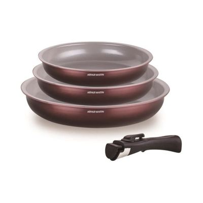 Arthur Martin AM8866 Lot de 3 Poeles Ceramique Antiadhesif Violet 20 24 28 cm
