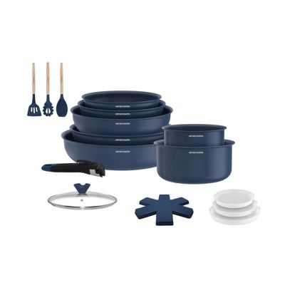 Batterie de cuisine 18 pièces poignée amovible Bleu Arthur Martin AM5546