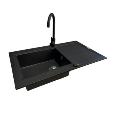 Évier 1 cuve à encastrer avec mitigeur de cuisine et égouttoir Omega Carea granit noir - Carea
