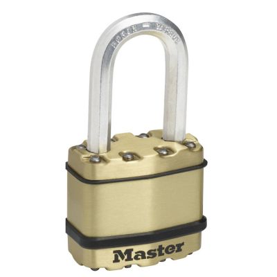 MASTER LOCK Cadenas Haute Sécurité [A Clé] [Acier Laminé + Finition Laiton] [Extérieur] [Anse ] M1BEURDLF Idéal pour les remises les garages les clôtures et les portails