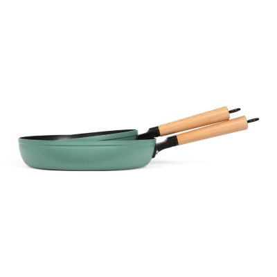 LIVOO MEP134V set de 2 poëles intérieur antiadhésif diamètre 24 et 28 cm poignée en bois