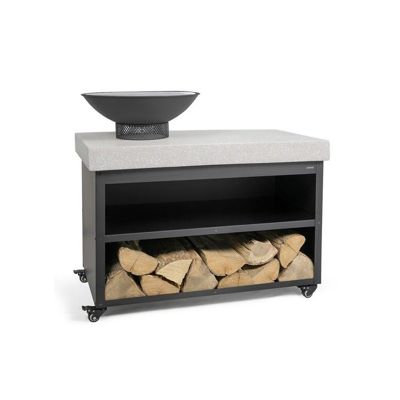 Brasero barbecue sur desserte LIVOO DOC329 3 en 1 Grille en fer chromé Hauteur 82 5 cm 4 roues Bois et