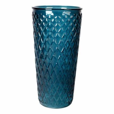 Homea Vase Déco en Verre Relief Losange 23cm Bleu - vue 2