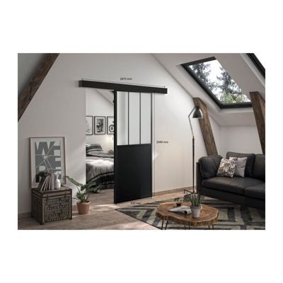 OPTIMUM Kit porte coulissante + rail Atelier H204 x L83 x P4 cm verre dépoli - vue 5
