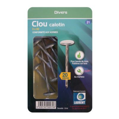 Lot de 20 clous Calotin 3 mm x 60 mm