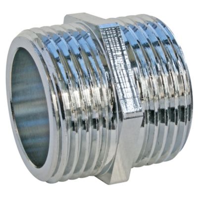 Mamelon égal laiton chromé double mâle 20/27 (3/4), lot de 2