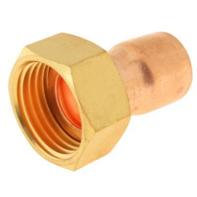 Raccord collet battu cuivre droit à souder sur tube cuivre Ø14 - sortie écrou tournant femelle 15/21