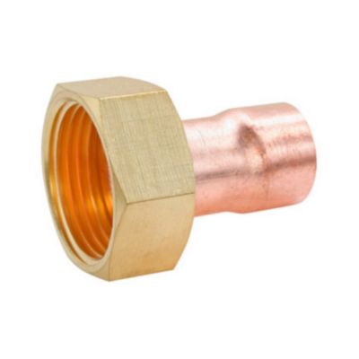 Raccord collet battu cuivre droit à souder sur tube cuivre Ø14 - sortie écrou tournant femelle 12/17