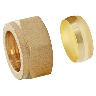 Bagues coniques pour tube cuivre Ø14 + écrous Femelle 15/21 (1/2), lot de 2