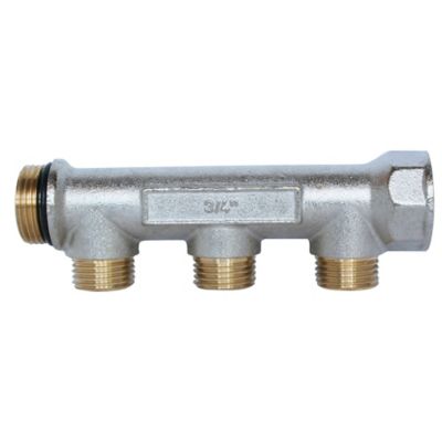 Collecteur sanitaire laiton nickelé M20/F27 - 3 dérivations à portée plate M15/21 Somatherm for you